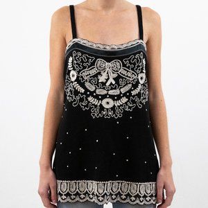 Anthropologie 4 Silk Mesh Embroidered Bow Tank Top